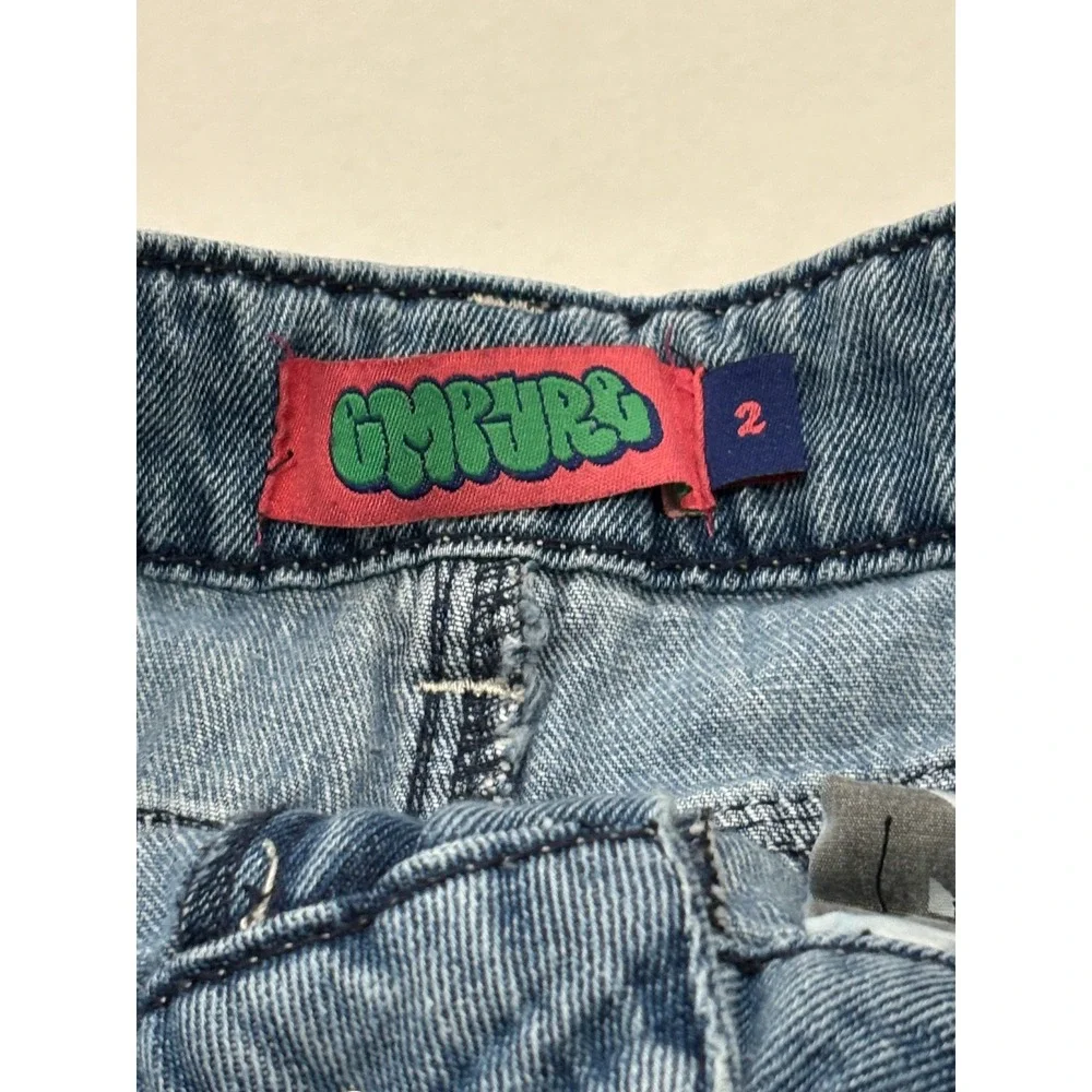Gmpyre Womens Baggy Denim Shorts Blue Y2K Skater Streetwear Size 2 Medium